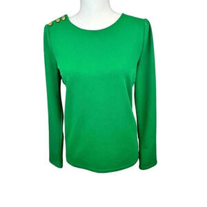 Melloday Green Button-Shoulder Long Sleeve Top - Medium